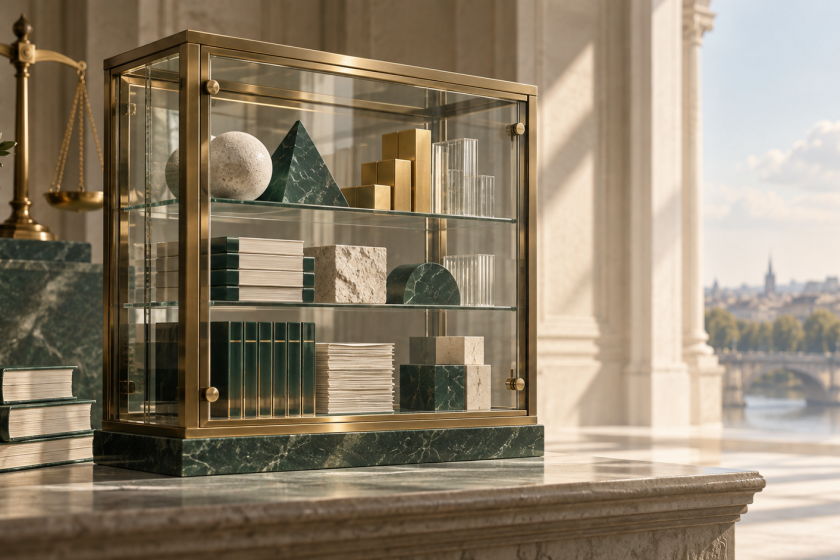 Illustration éditoriale d’actifs conservés dans une vitrine sécurisée, évoquant le rôle de dépositaire d’un fonds