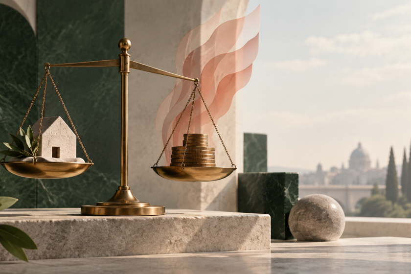 Illustration éditoriale d’une balance et de pièces évoquant les prix et l’inflation, sans représenter des données chiffrées
