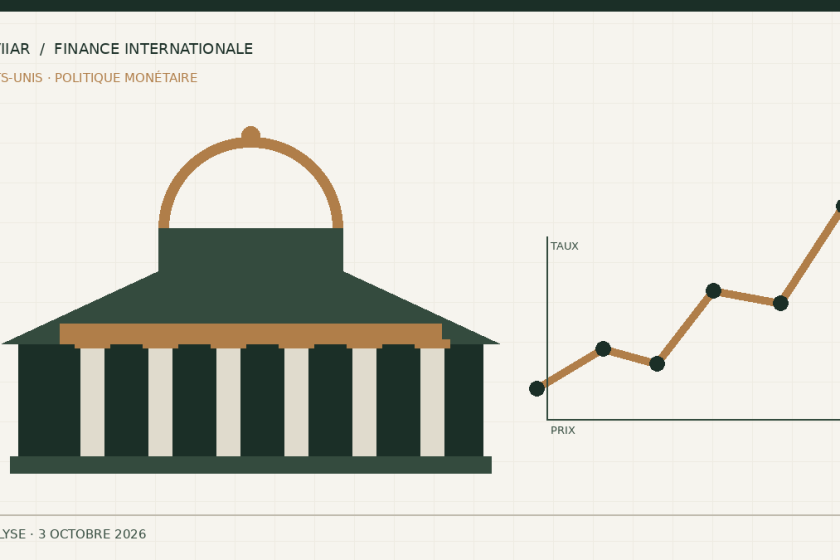 Illustration éditoriale de la Réserve fédérale et d’une courbe de taux