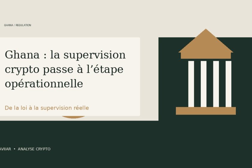 Illustration d’une institution financière ghanéenne symbolisant la supervision du marché des actifs virtuels