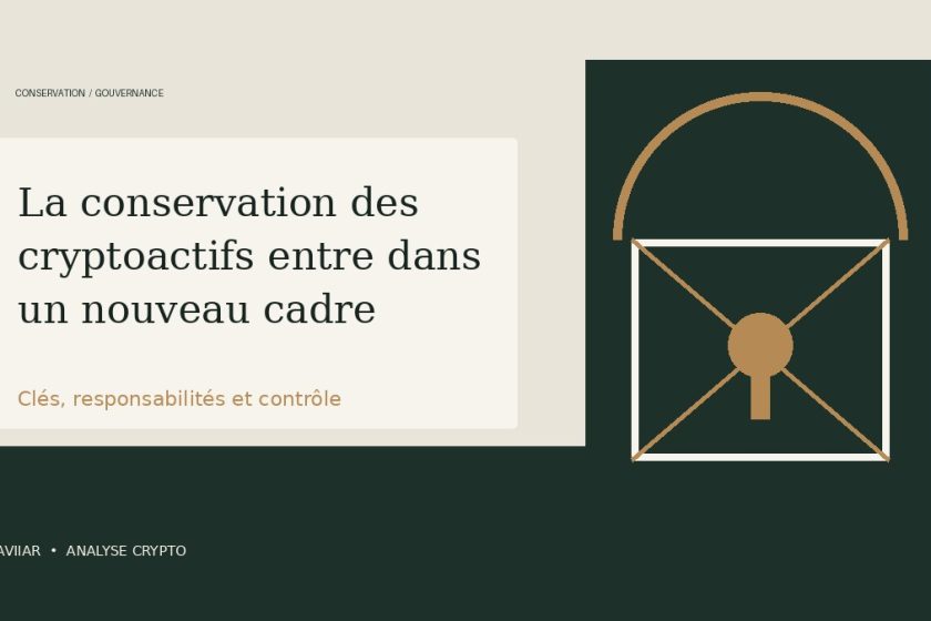 Illustration éditoriale d’un coffre représentant la conservation et la gouvernance des cryptoactifs